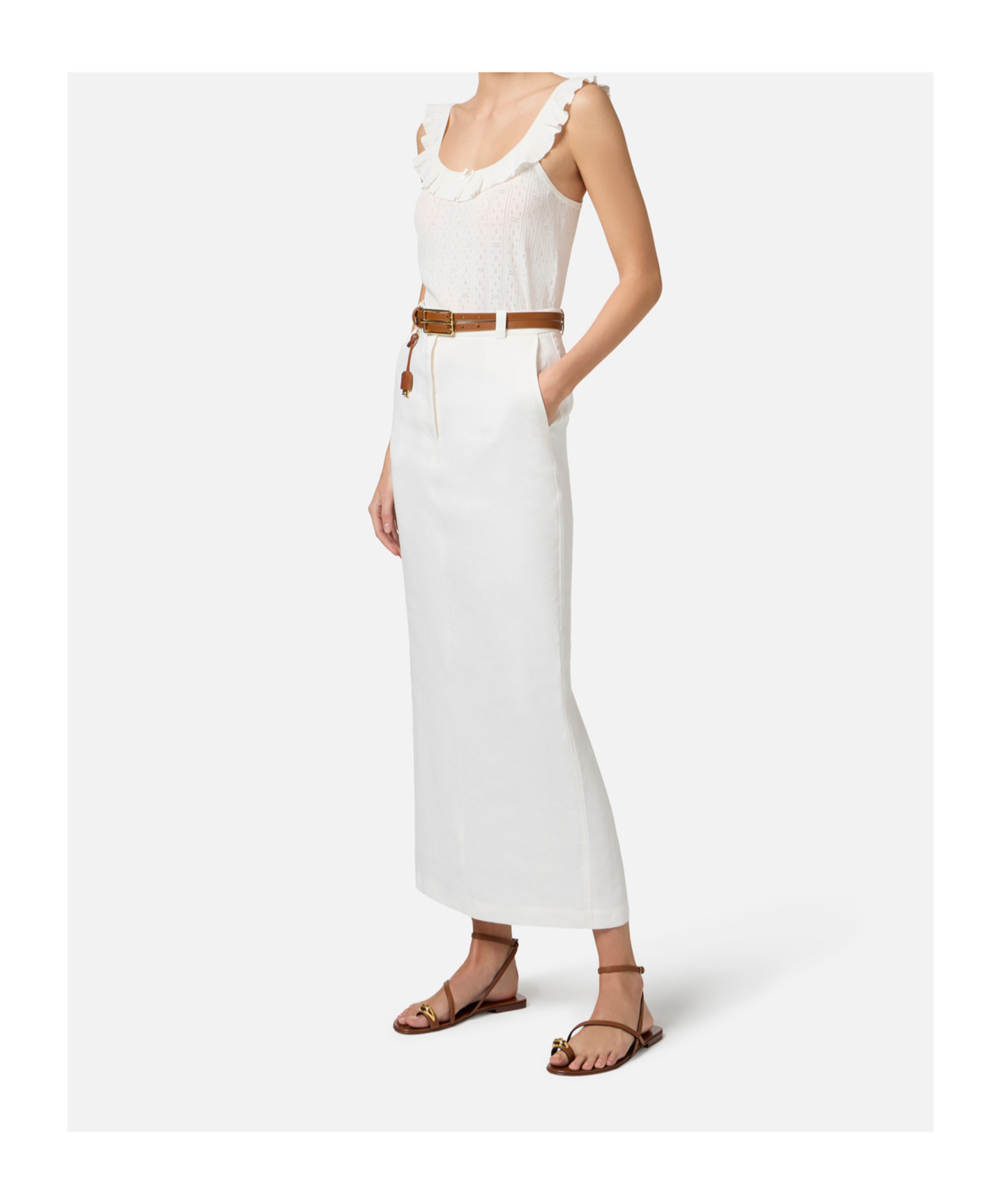 Elisabetta Franchi Linen-blend Gabardine Skirt In Ivory