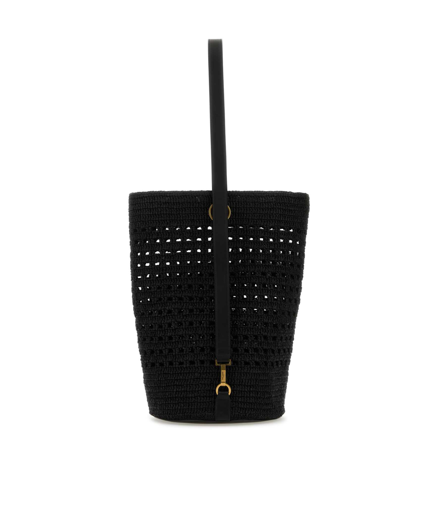 Saint Laurent Woven Raffia Bucket Bag In Black