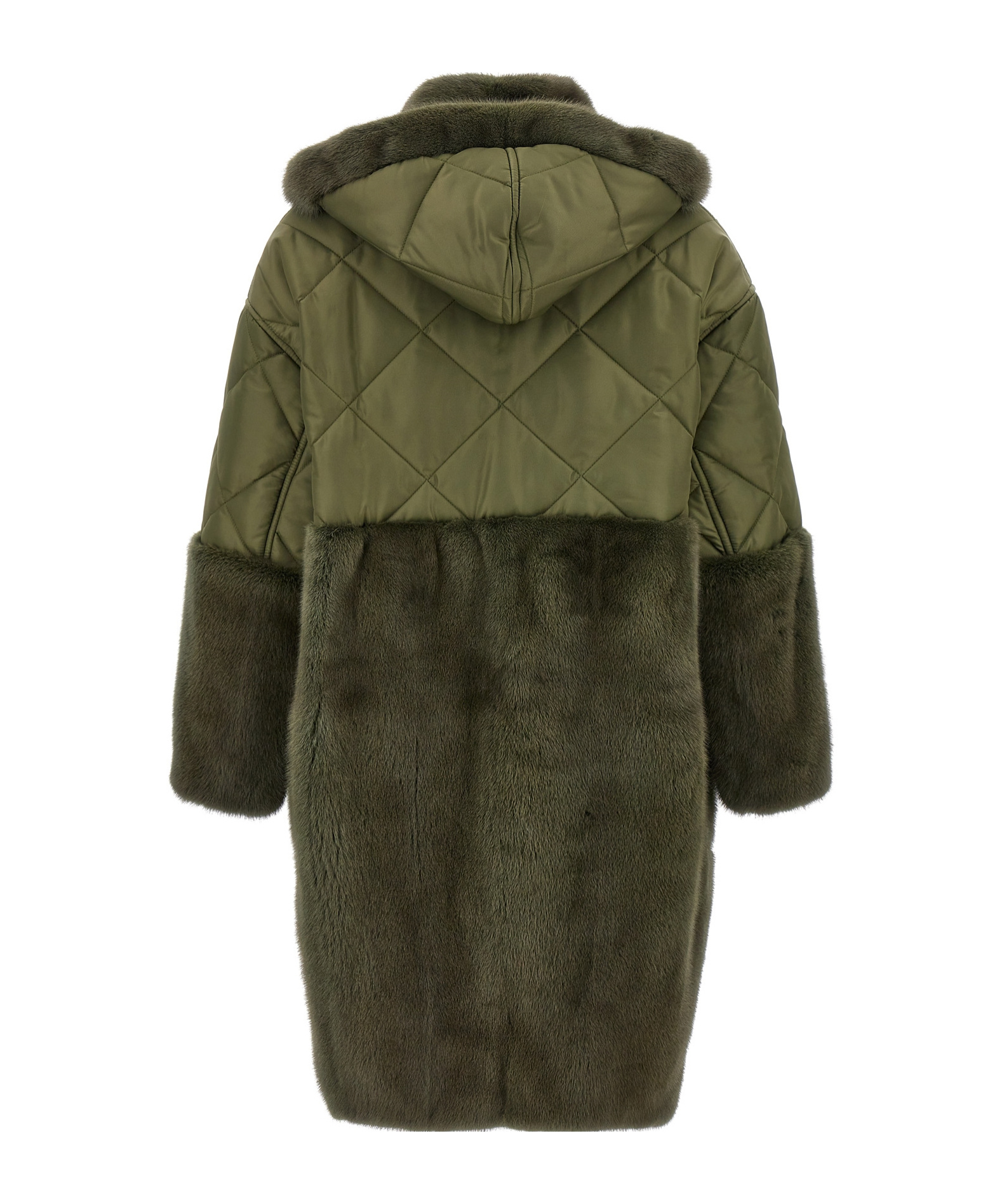 Blancha Long Quilted Down Jacket With Faux Fur In Green