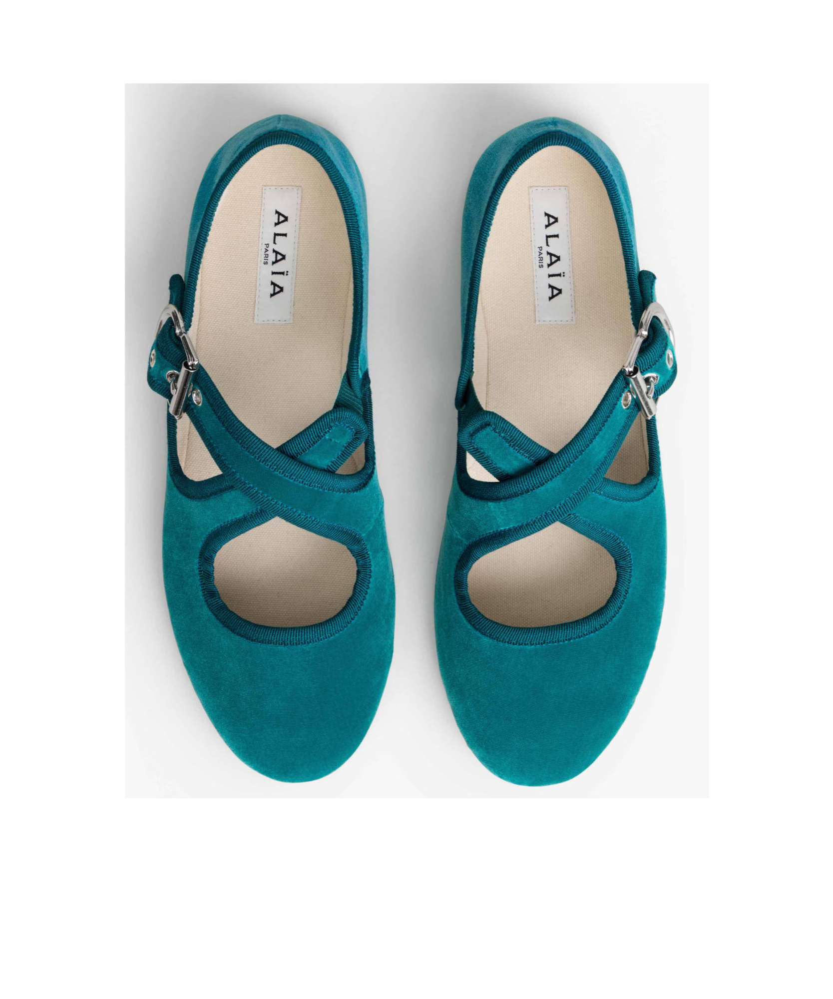 Alaïa Criss Cross Ballet Flats In Velvet In Green
