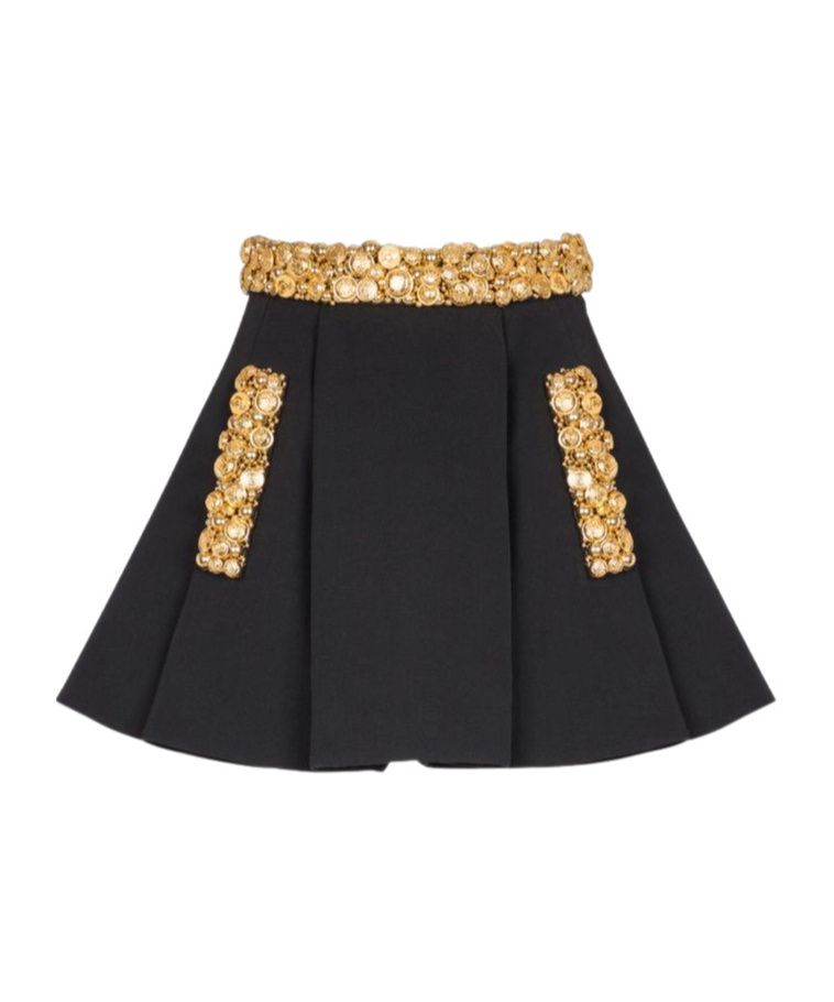 Balmain Button Embroidery Detail Midi Skirt In Black