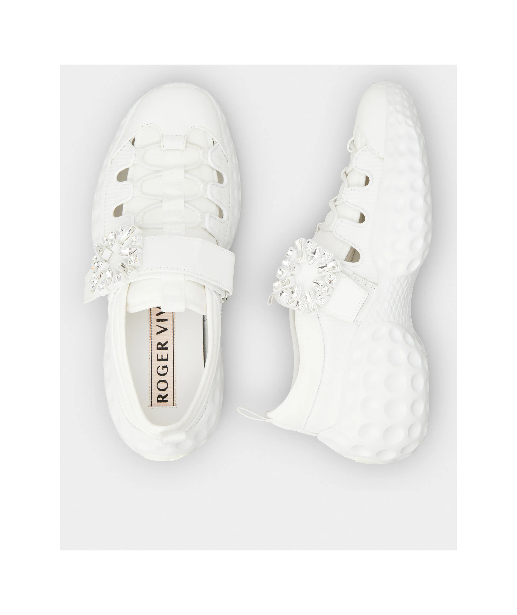Shop Roger Vivier Viv' Run Light Sneakers In Fabric In White