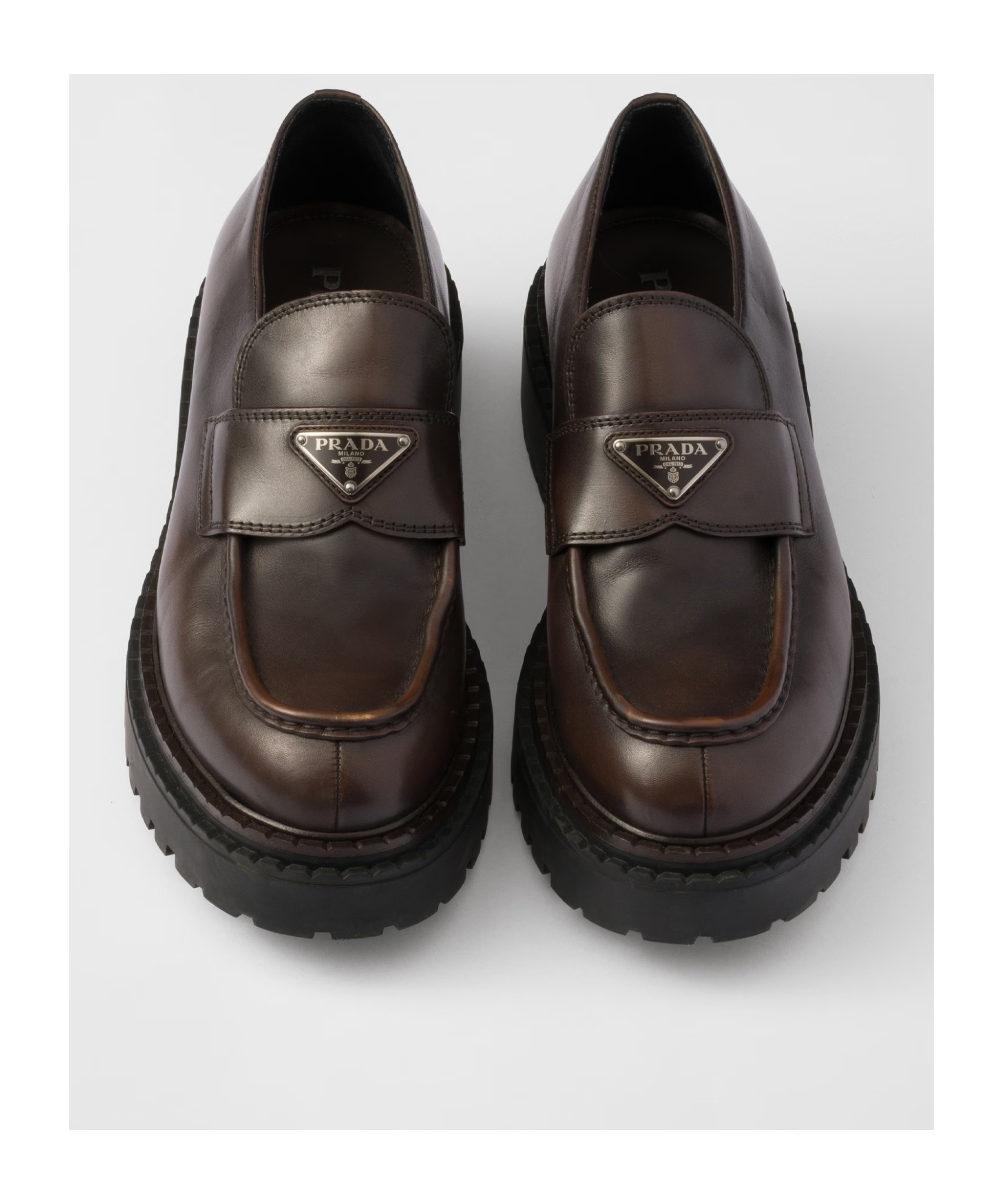 Prada Double Chocolate Platform Loafer In Brown