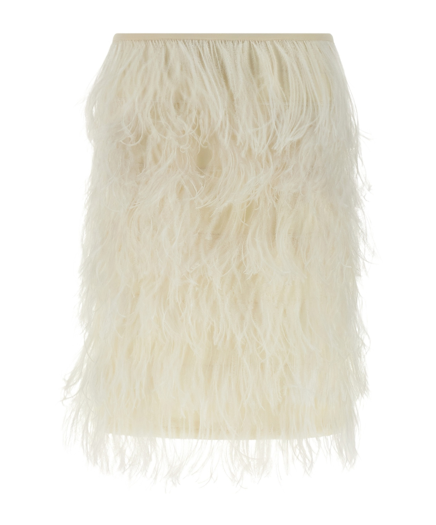 Attico Elastic Waistband Feather Detailed Skirt In Neutral