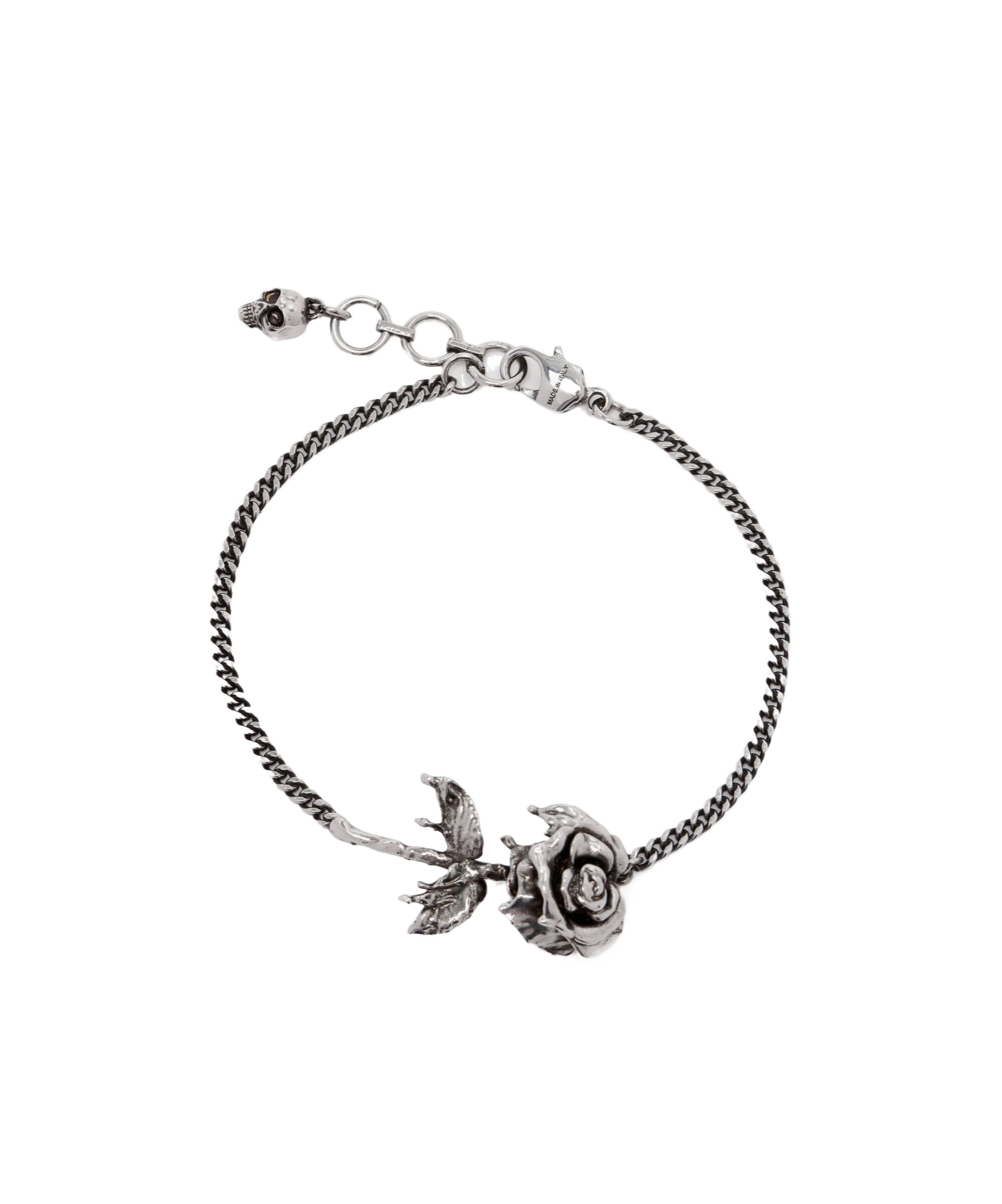Alexander Mcqueen Chain Link Rose Bracelet With Adjustable Length In Gray