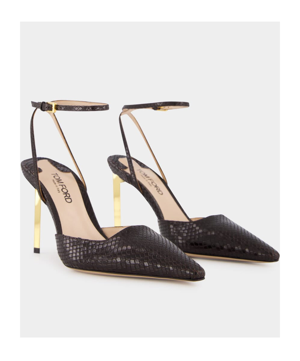 Tom Ford Glossy Stamped Python Slingback In Black