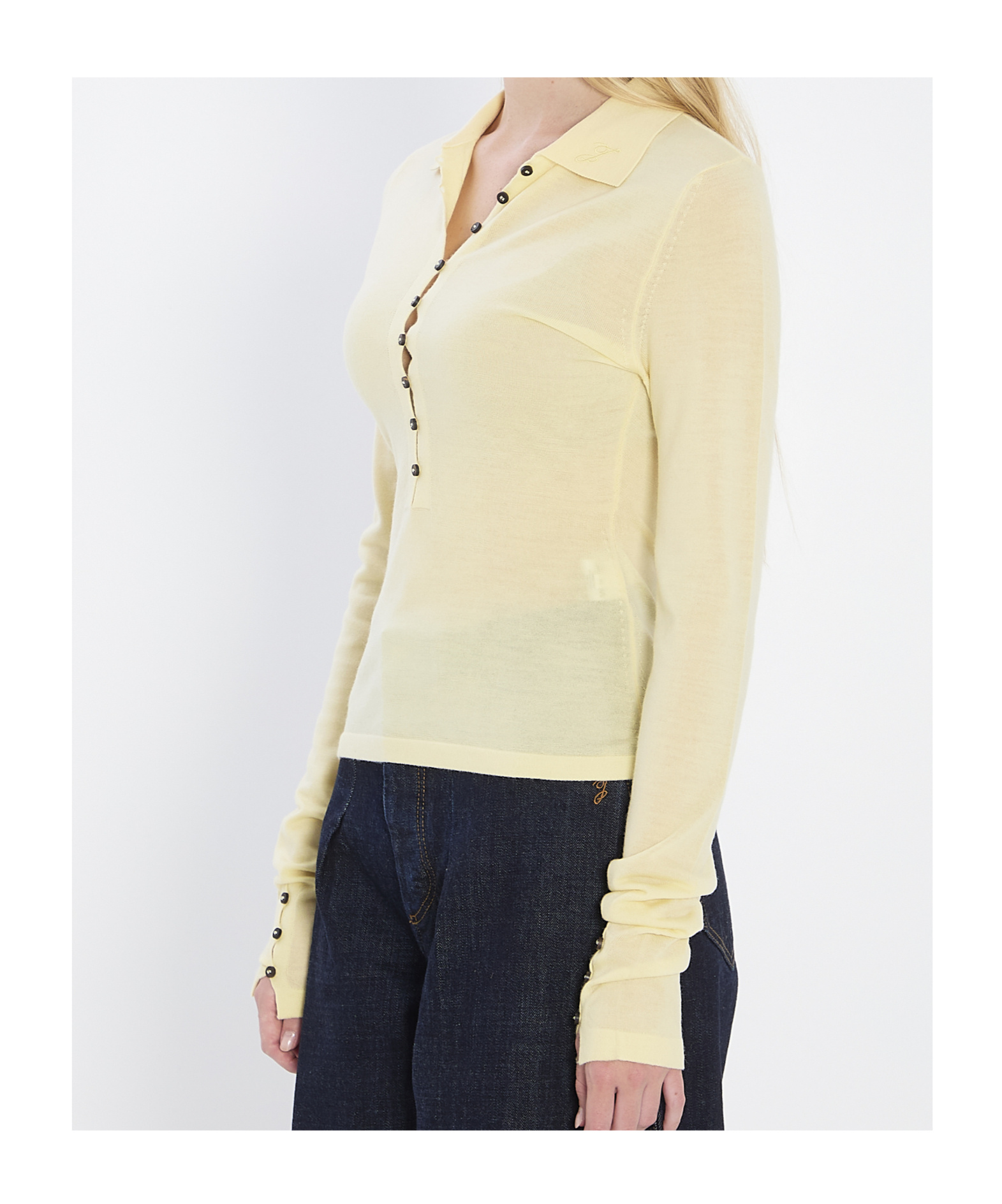 Jacquemus Merino Wool Blend Fitted Knit Top In Yellow