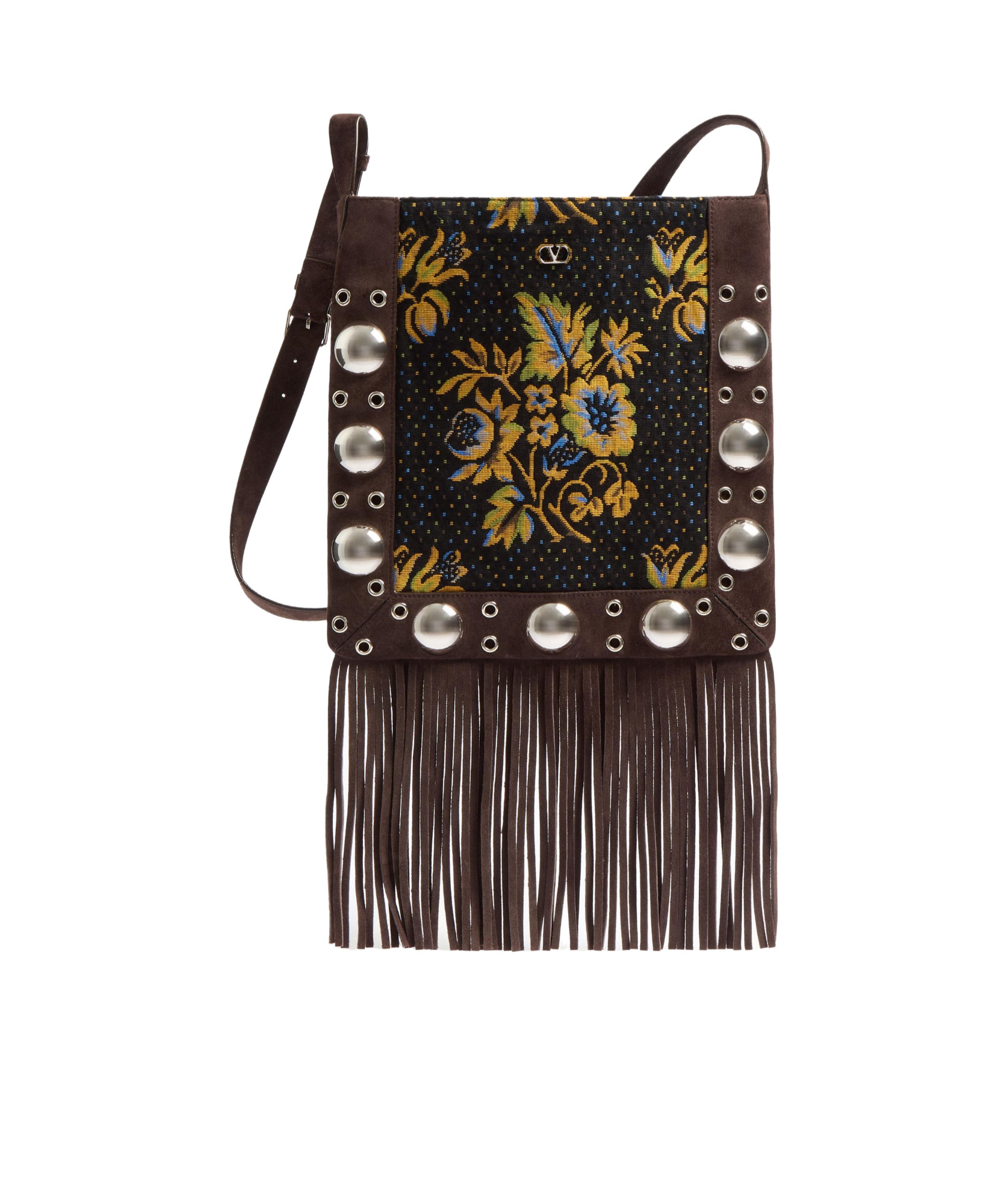Valentino Nellcote Jacquard Fringed Crossbody Bag In Black