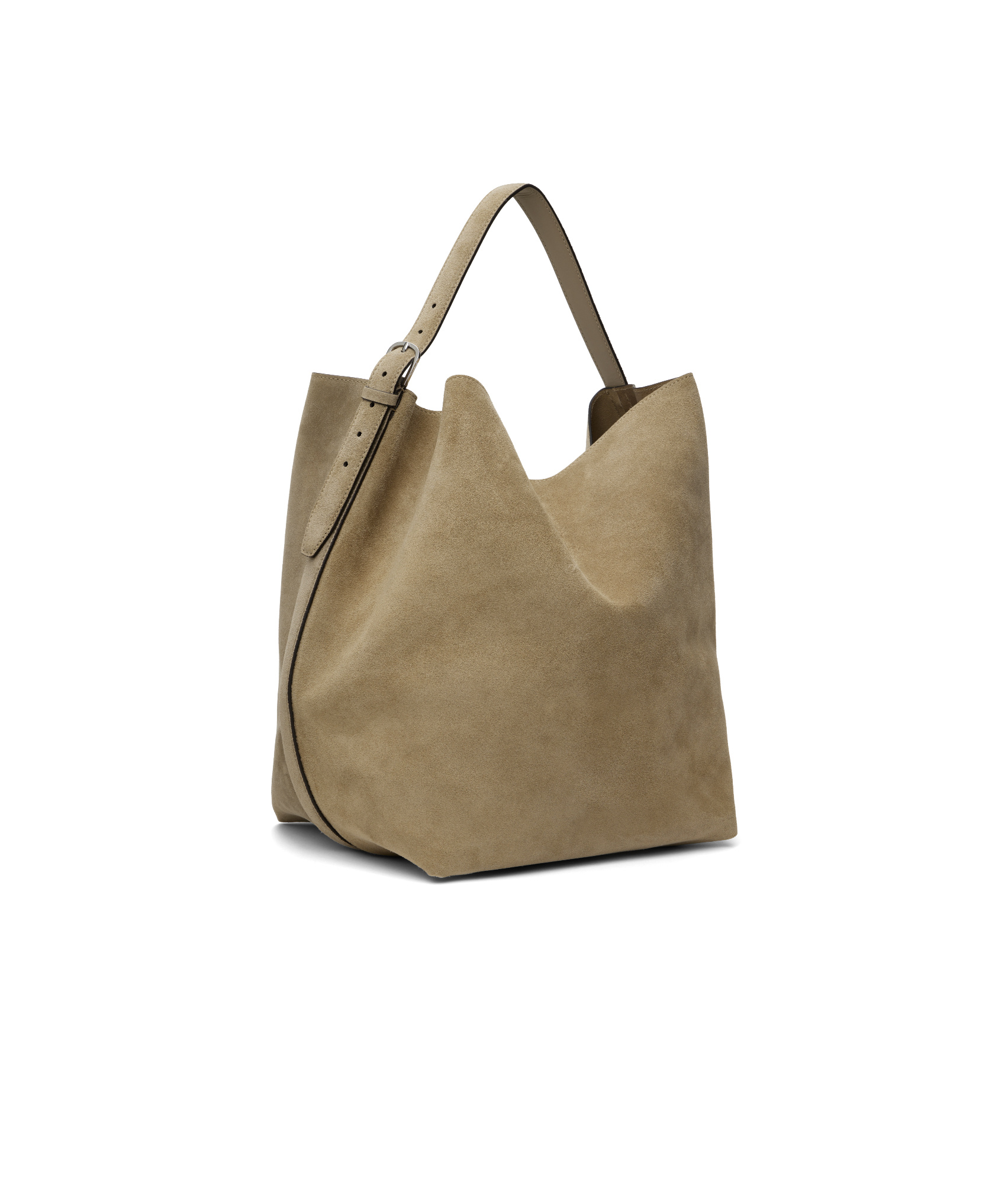 Totême Taupe Belted Suede Tote In Brown