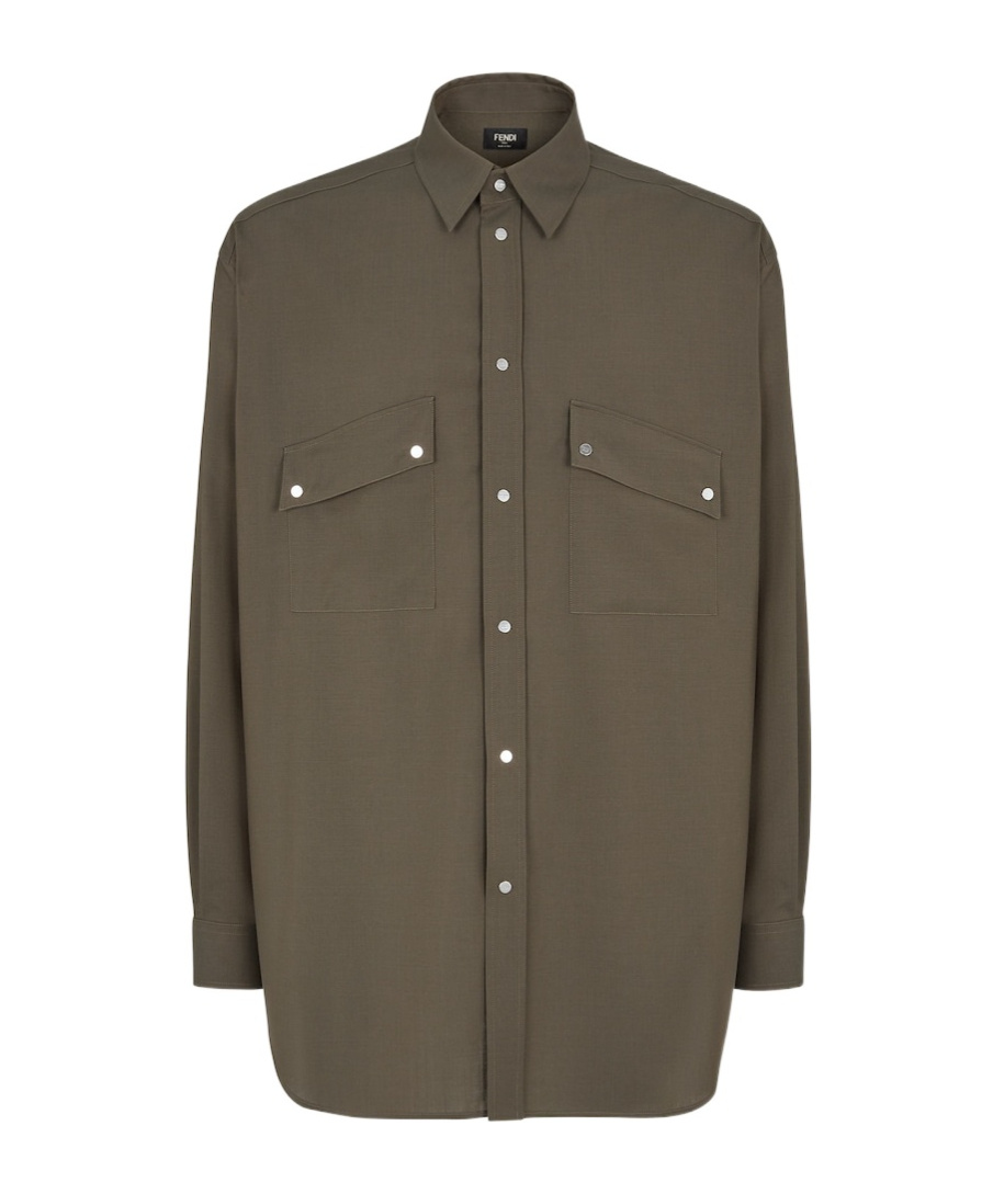 Fendi Wool Shirt With Back Yoke And Chest Pockets In Green