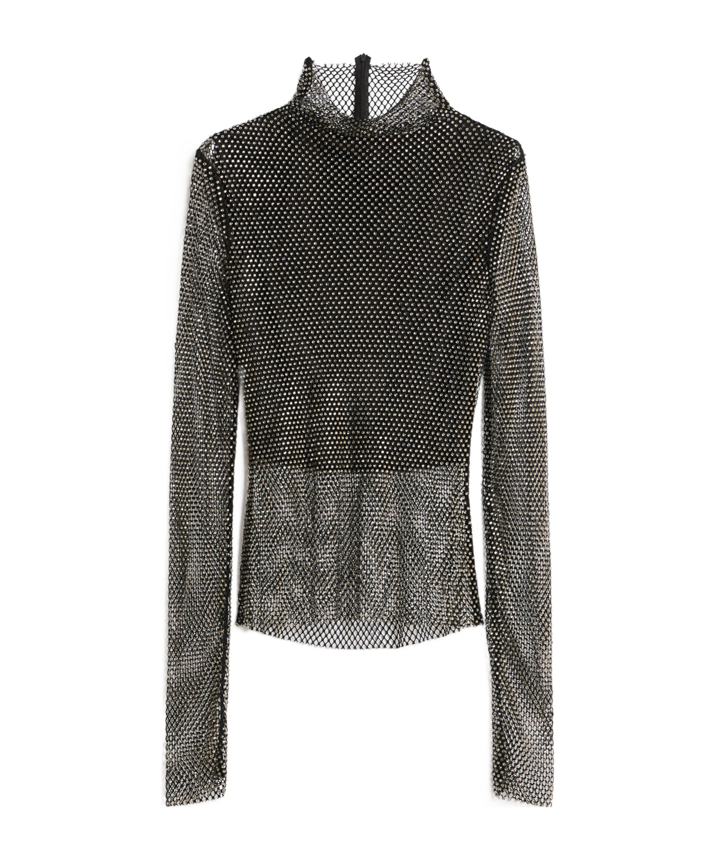 Sportmax Sheer Fishnet Long-sleeve Fitted Top With High Neck In Black