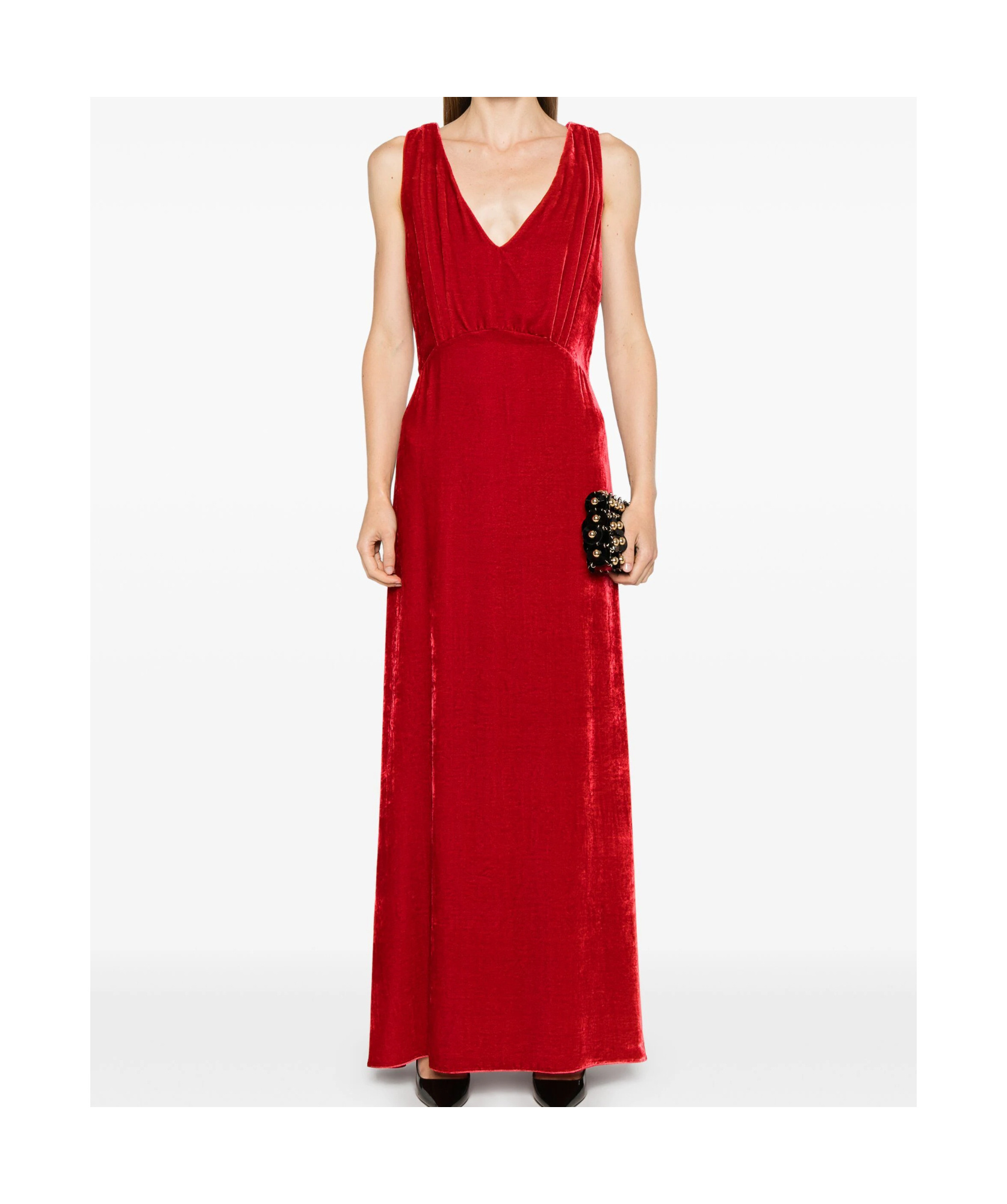 P.a.r.o.s.h Relur Maxi V-neck Velvet Dress In Red
