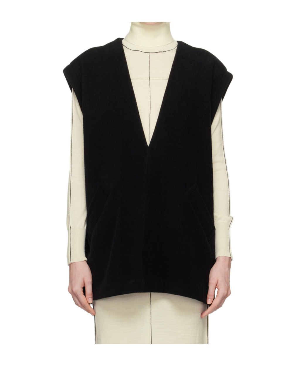 Mm6 Maison Margiela Black Plunging V-neck Vest In Black