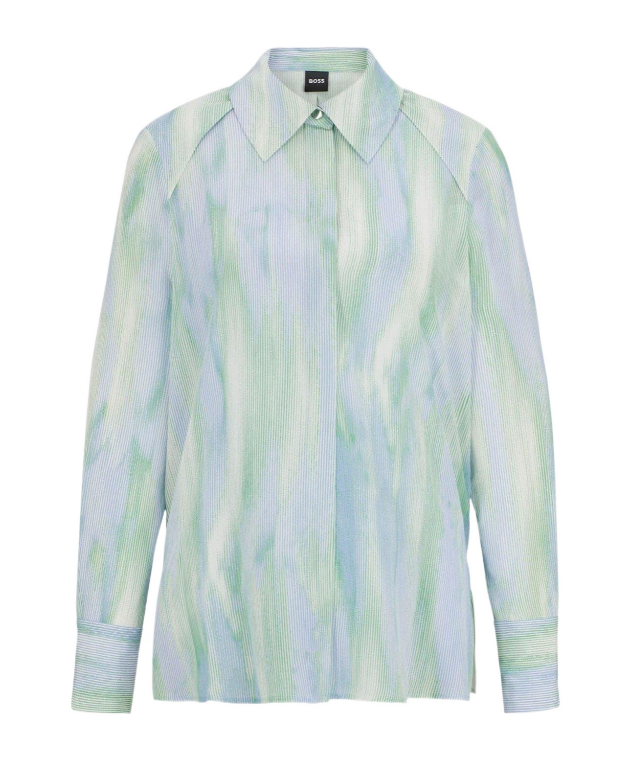 Hugo Boss Watercolorwash Printed Longsleeve Shirt In Green