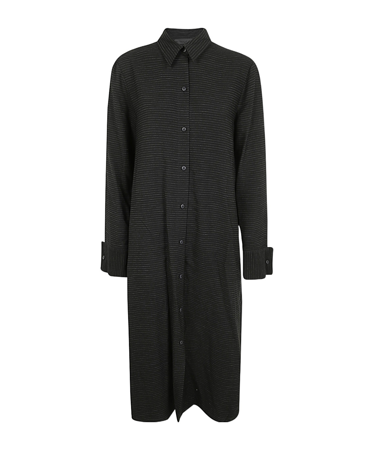 Maria Calderara Striped Button Dress In Black