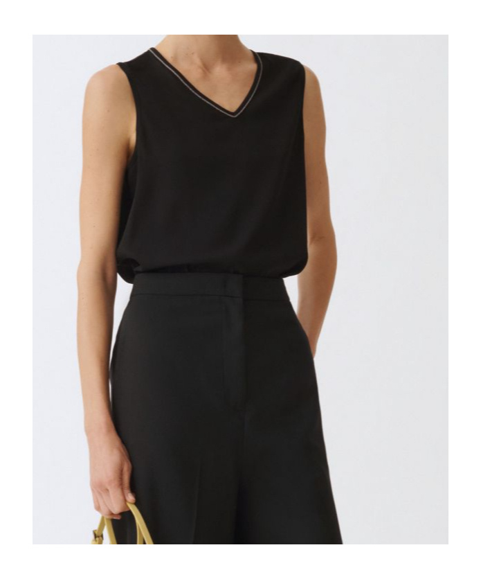 Shop Fabiana Filippi Sable' Filo Diamante V-neck Top In Black