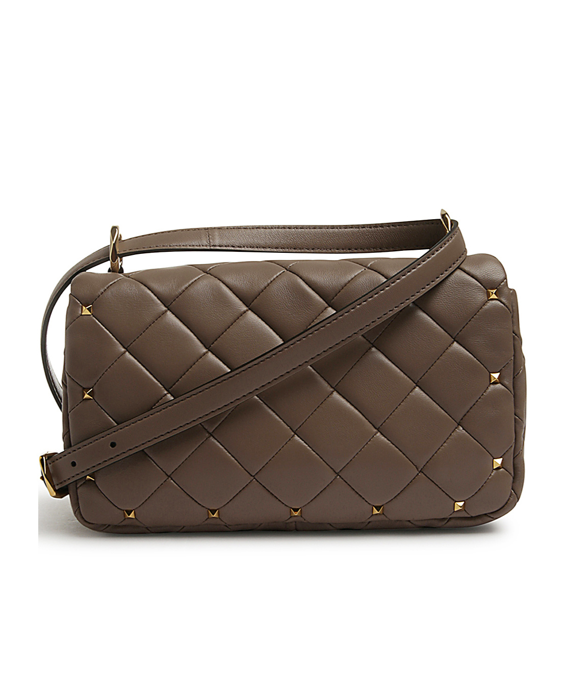 Shop Valentino Rockstud Spike Shoulder Bag In Brown