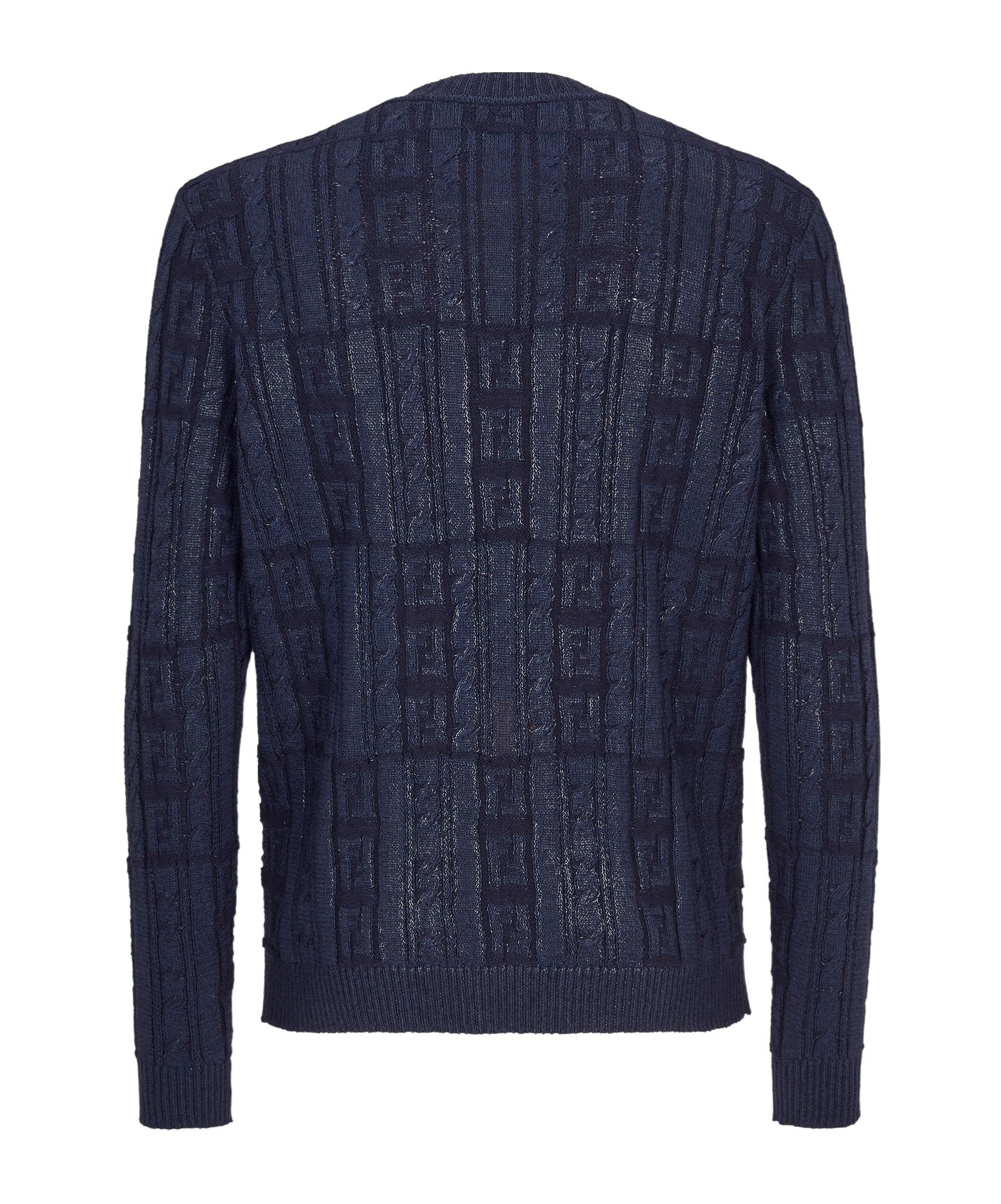 Fendi Men Braided Wool Sweater With Ff Details In Blue