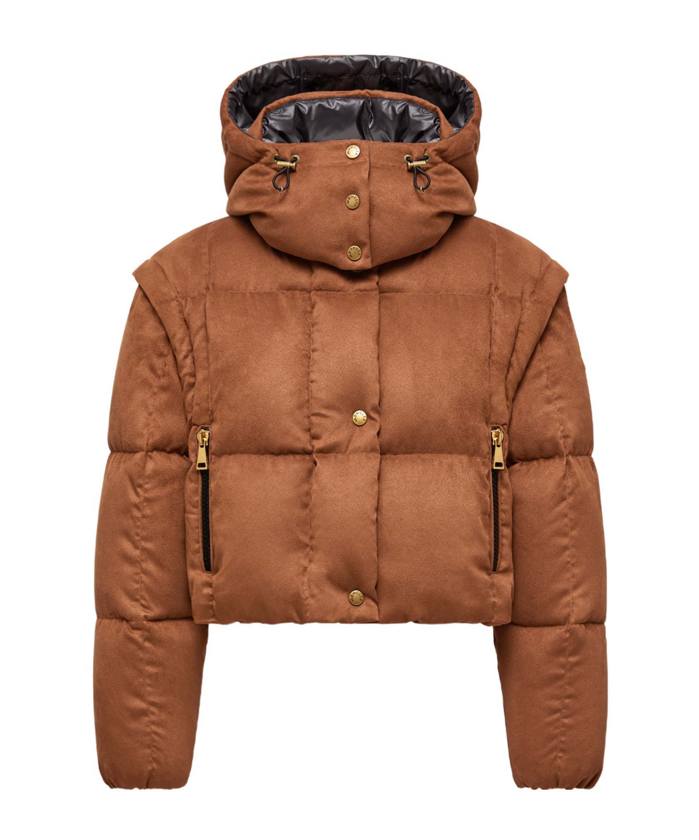 Moncler Paterne Convertible Short Down Jacket With Detachable Hood In Brown