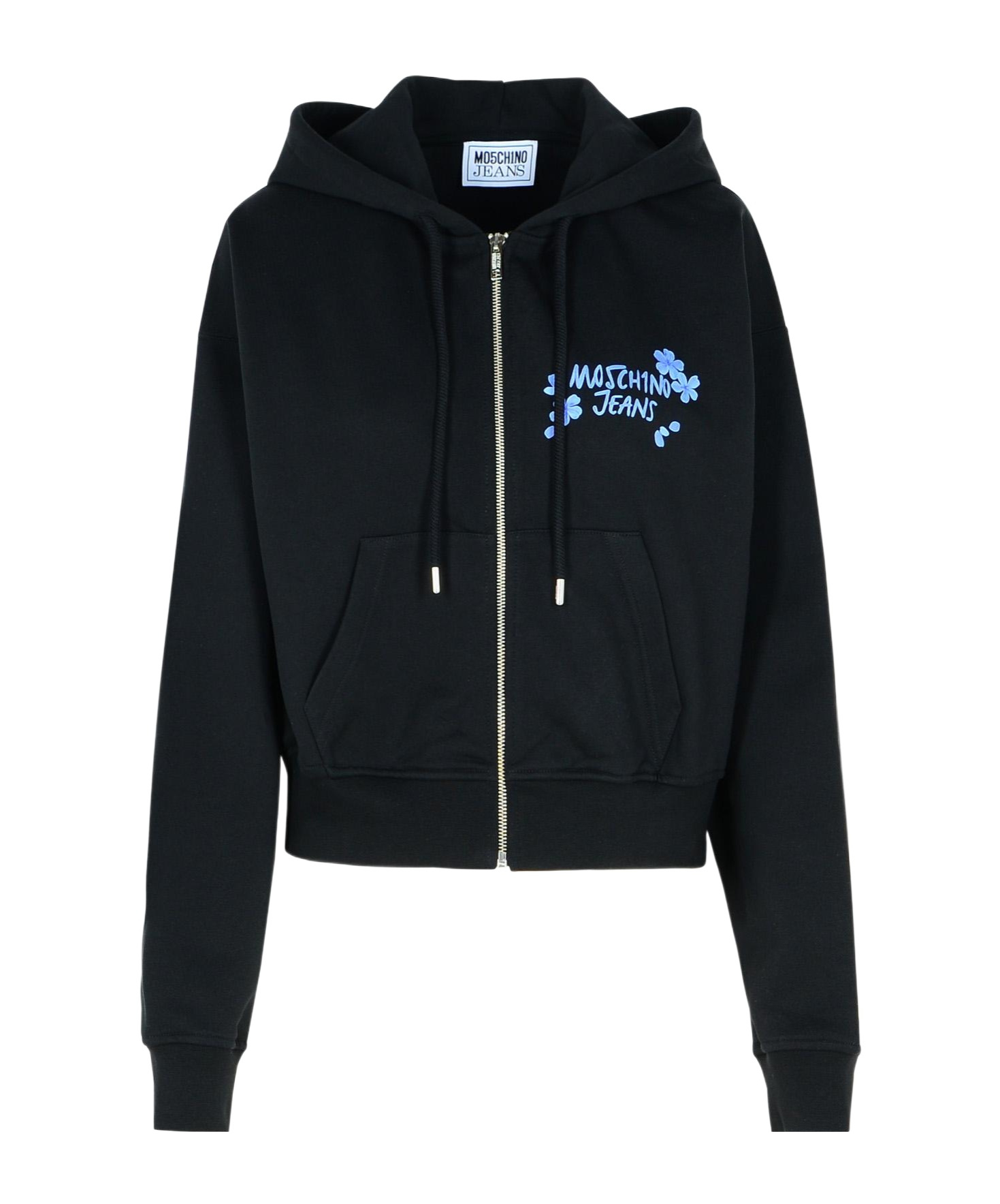 Moschino Long-sleeved Zipper Sweatshirt In Black