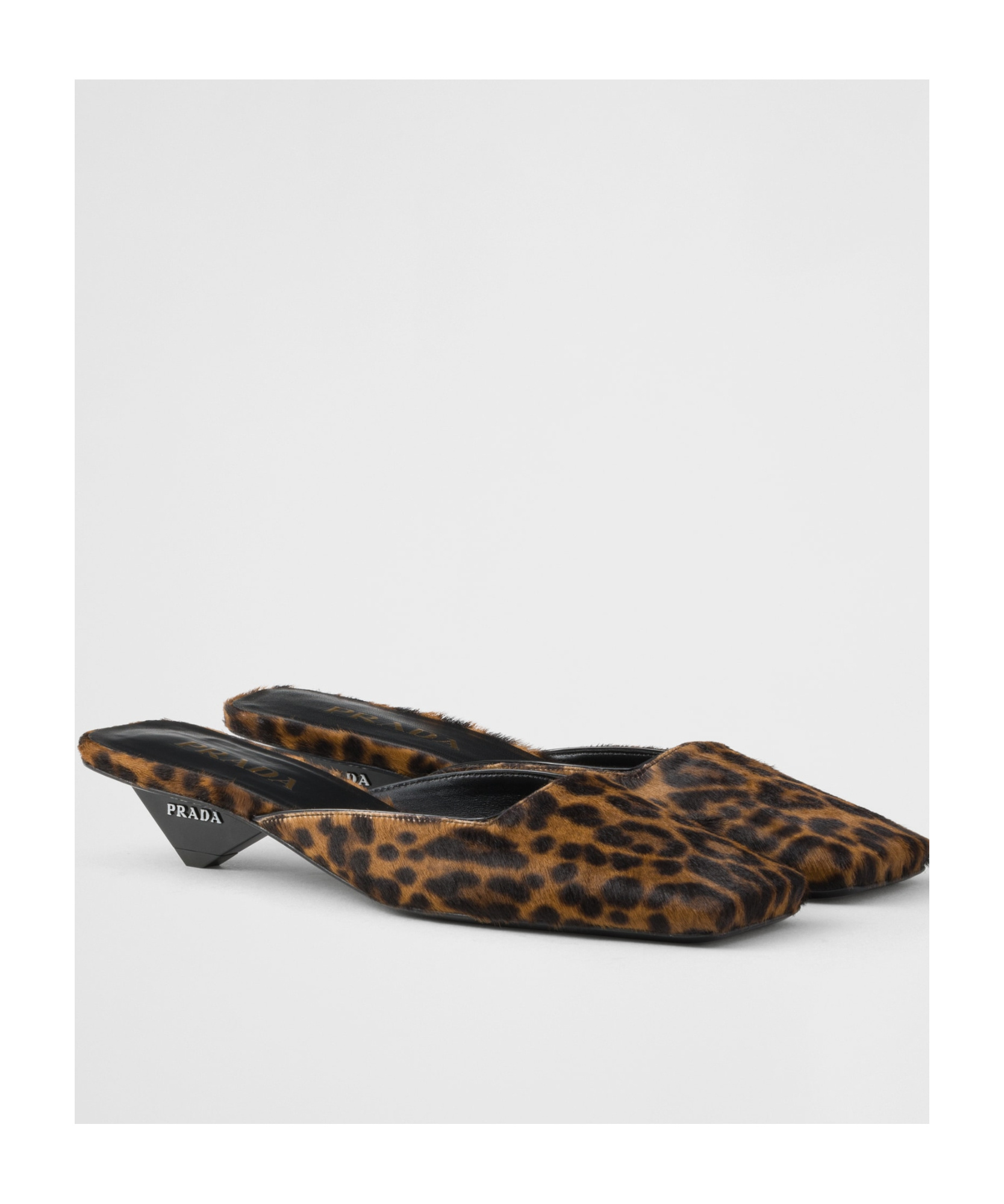 Prada Leopard Printed Slip On Mules In Black