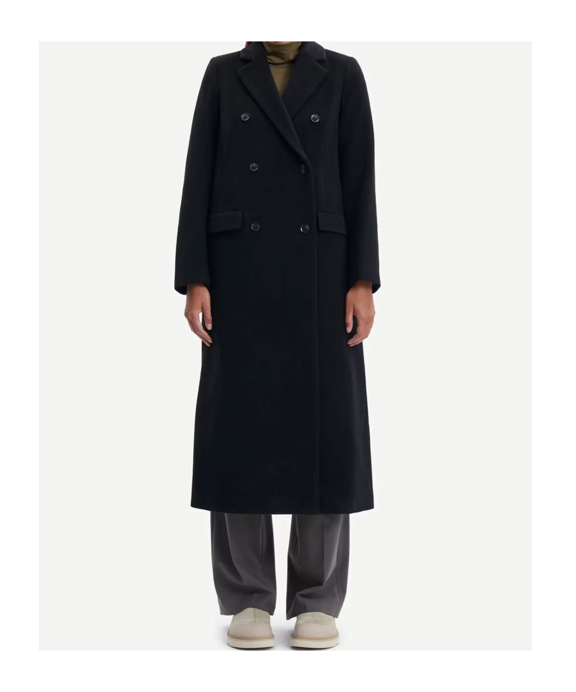 Samsoe & Samsoe Falcon Double-breasted Coat In Black