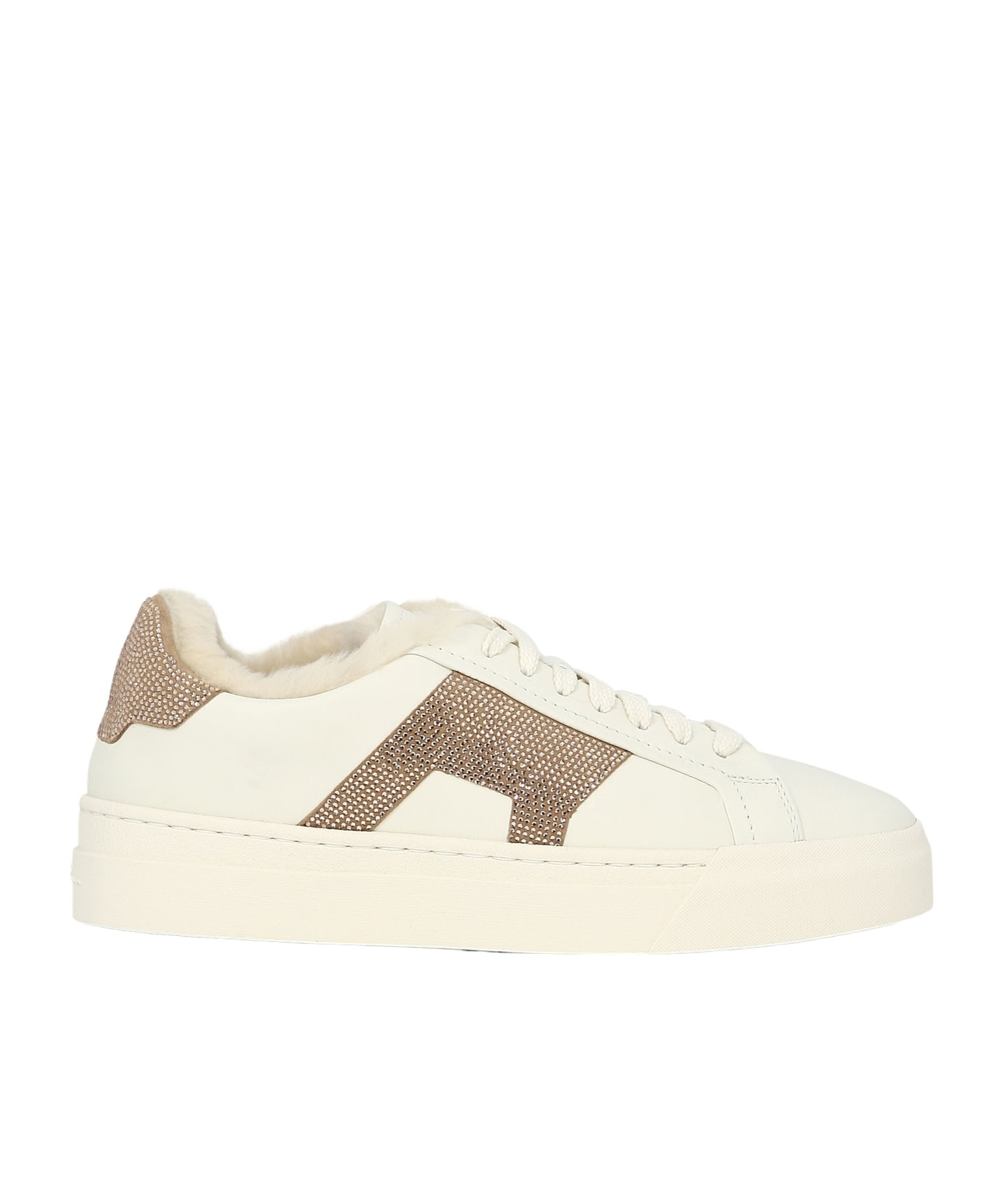 Santoni "double Buckle" Rhinestone-embellished Sneakers In White