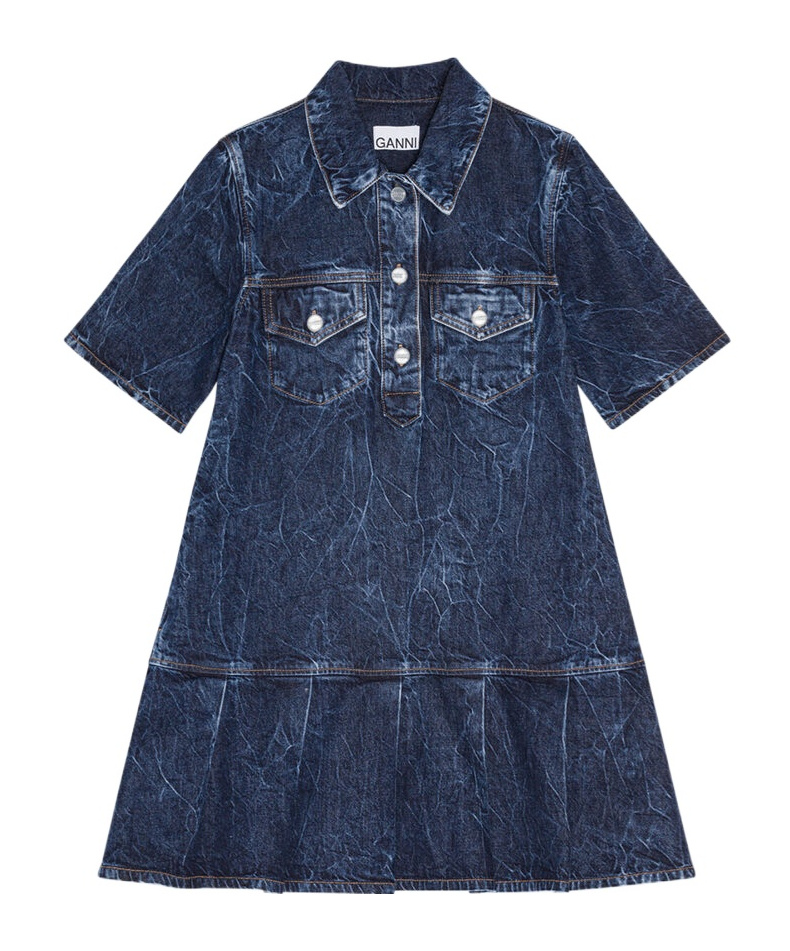 Shop Ganni Denim Blue Crinkled Future Mini Dress