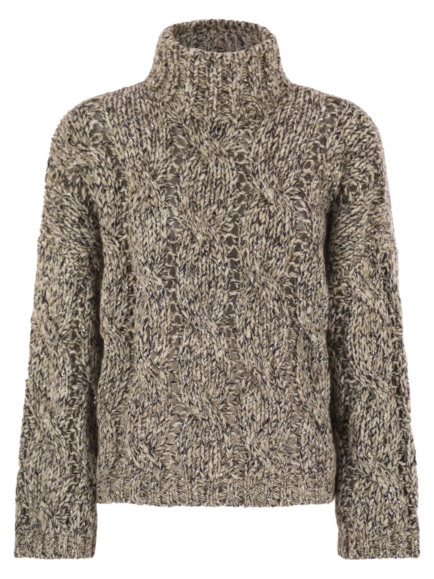 Brunello Cucinelli Women Wool And Cashmere Sweater With Sequins In Neutral