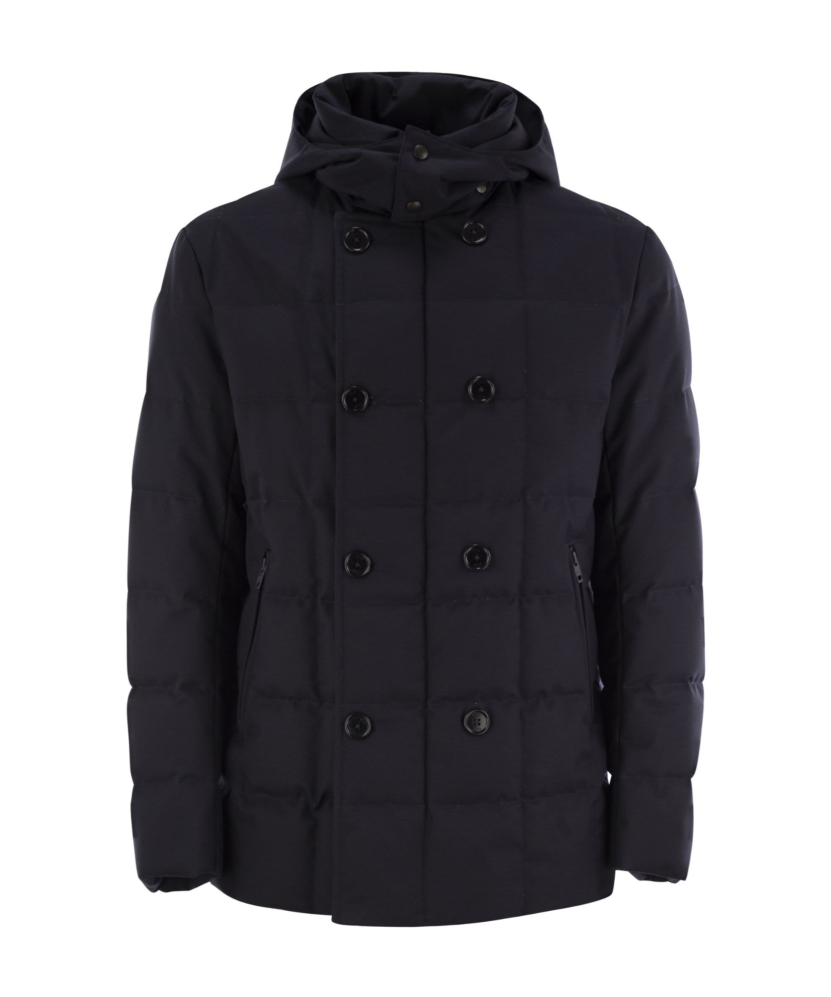 Fay Double-breasted Down Jacket With Hood In Black