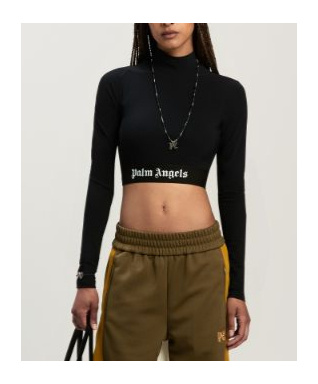 Palm Angels Logo-underband Mock-neck Crop Top In Black