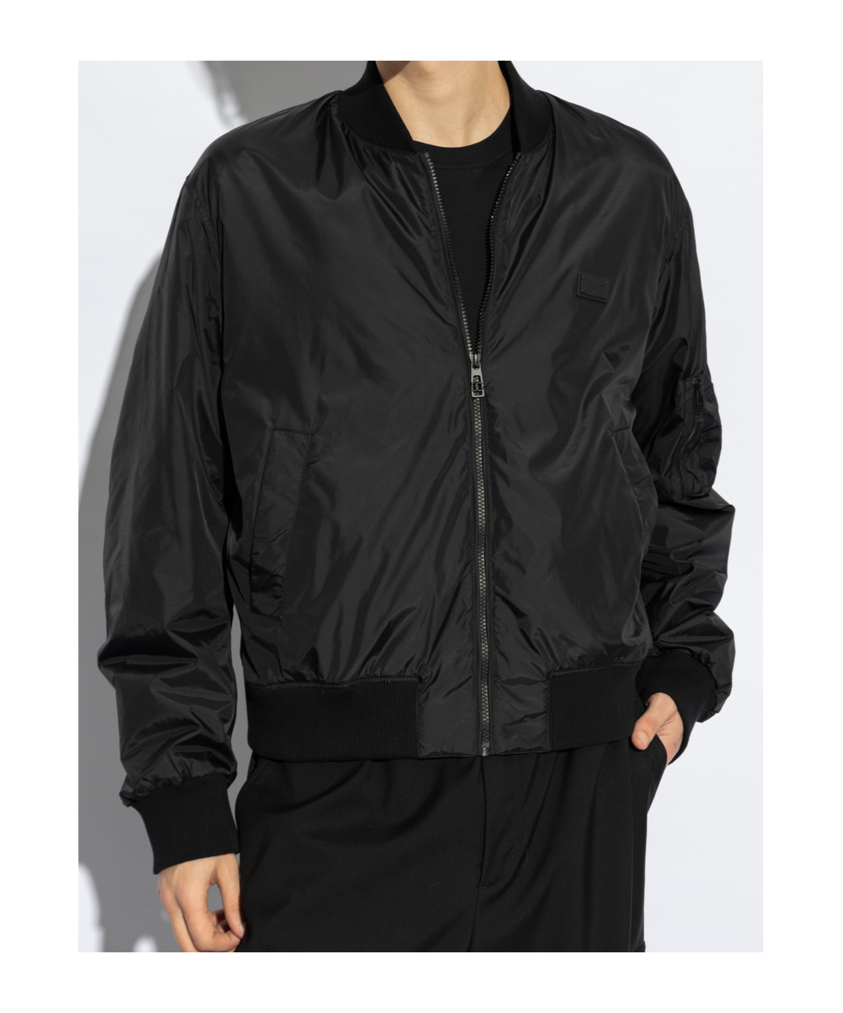 Dolce & Gabbana Logo-plaque Bomber Jacket In Black