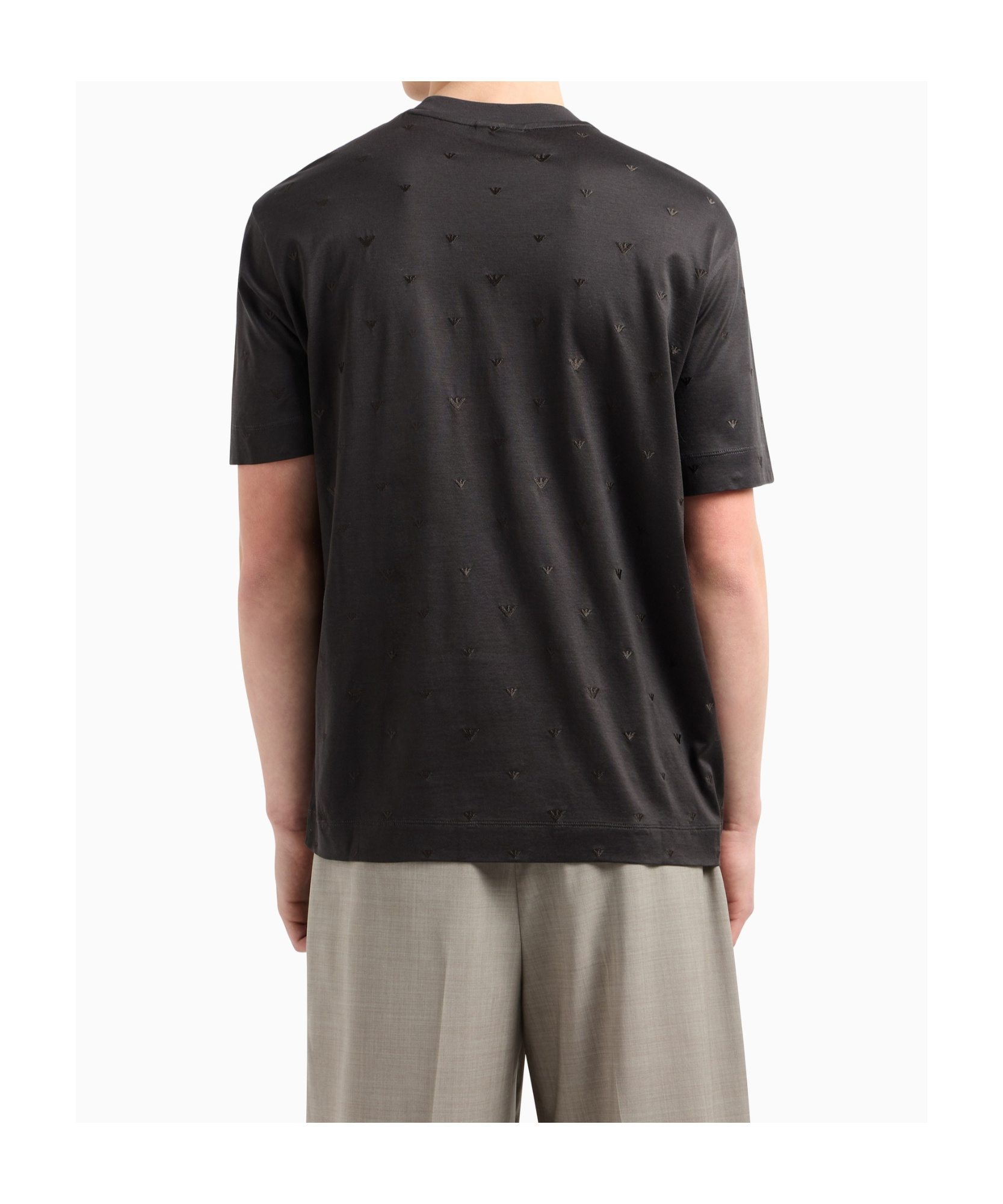 Emporio Armani Asv Lyocell-blend Jersey T-shirt With All-over Micro Eagle Embroidery In Black