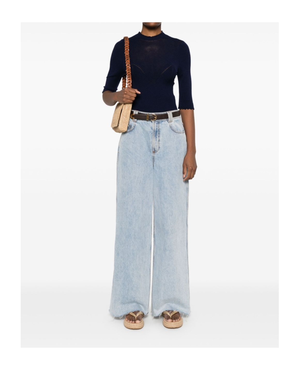 Shop Twinset Pointelle-knit T-shirt