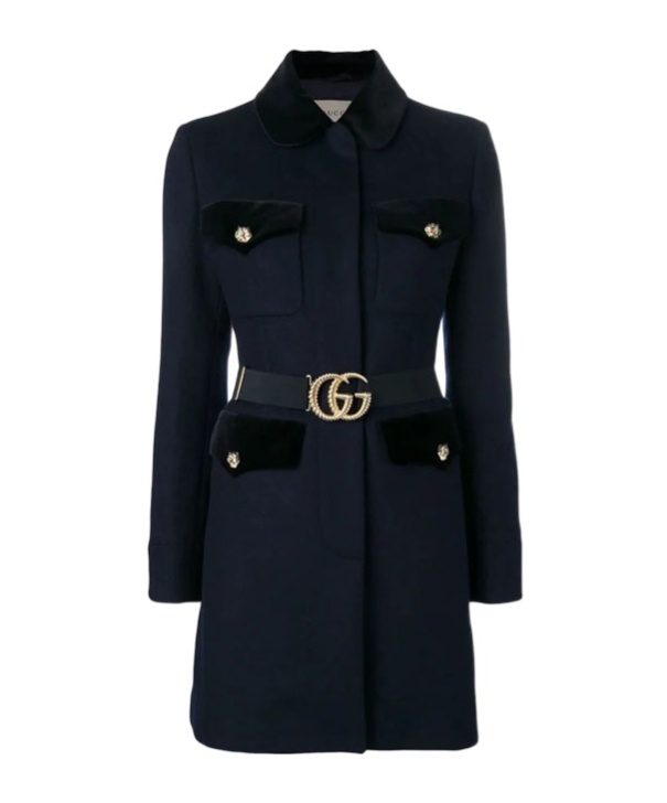 Gucci Lapel Logo Coat In Black