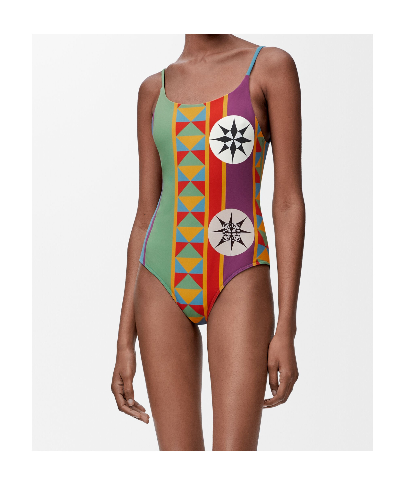 Loewe Anagram Geo Print Low-back One-piece Swimsuit In Multi