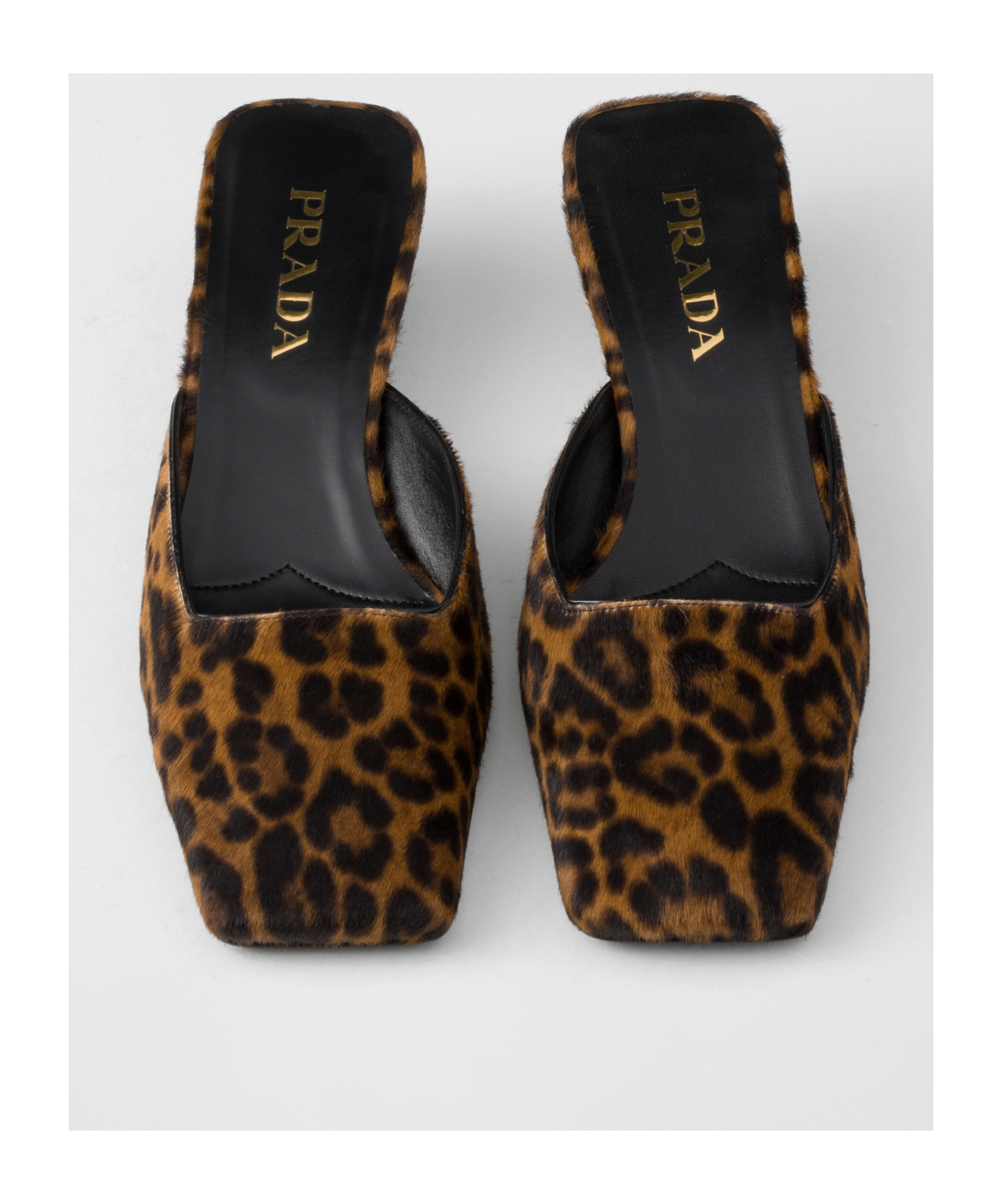 Prada Leopard Printed Slip On Mules In Black