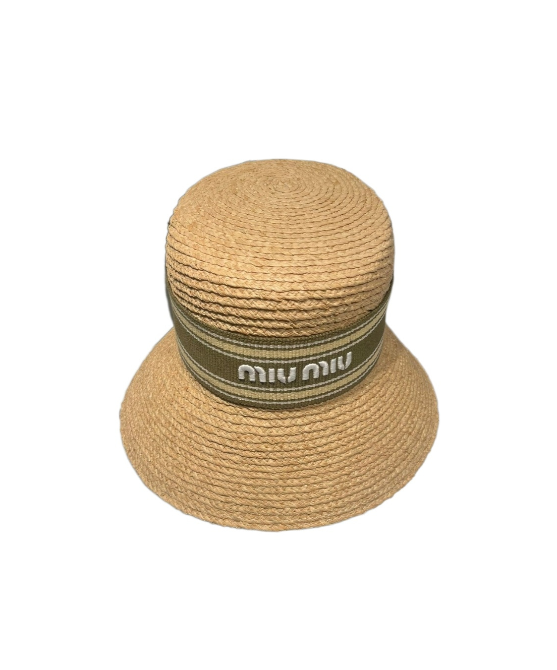 Miu Miu Raffia Hat With Ribbon Band And Wide Brim In Nude