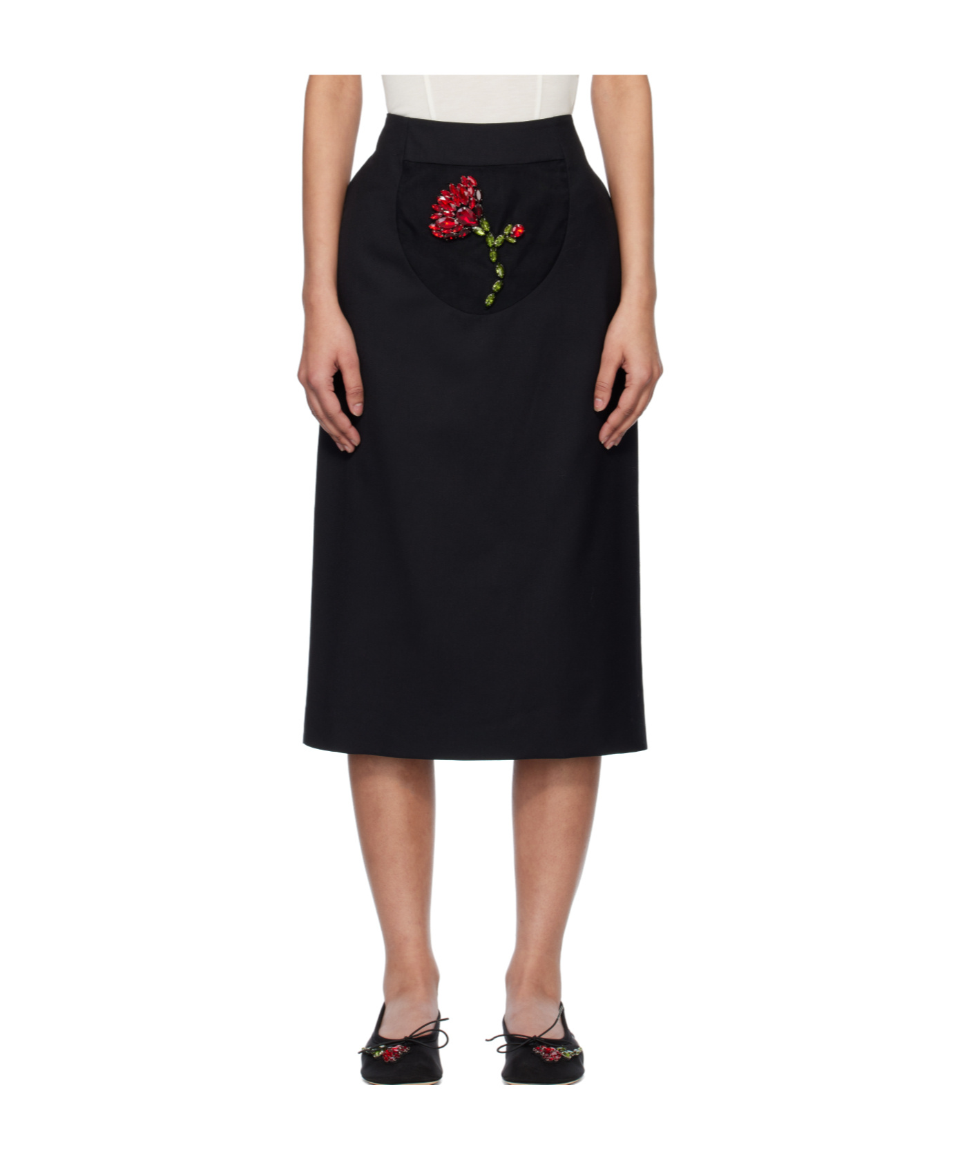 Simone Rocha Embellished Flower Peek-a-boo Skirt In Black