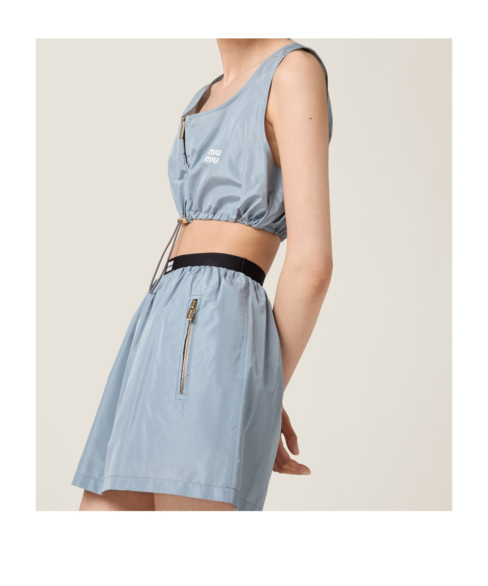Miu Miu Logo-print Crop Top In Gray