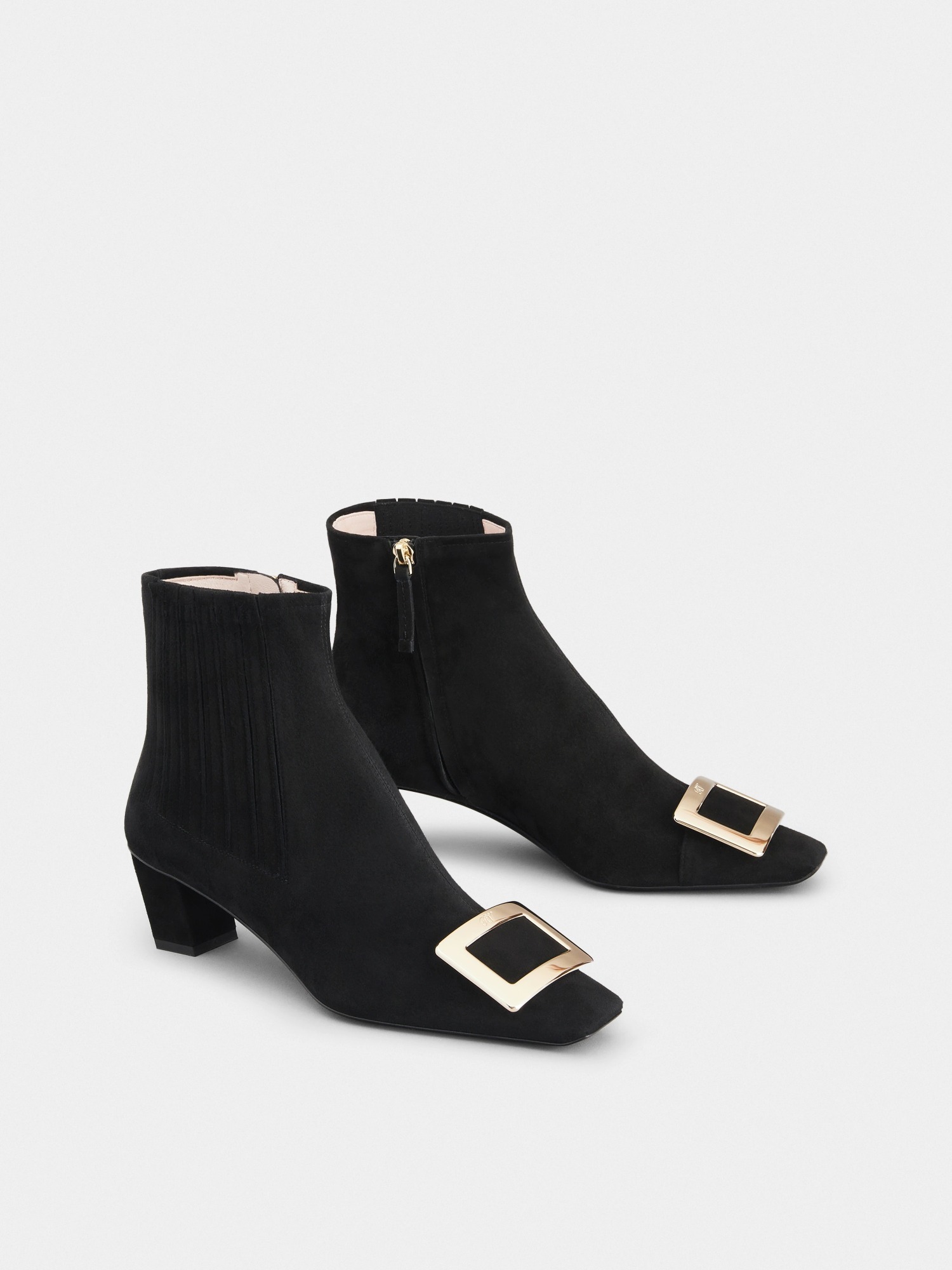 Roger Vivier Belle Vivier Suede And Metal Buckle Chelsea Booties In Black