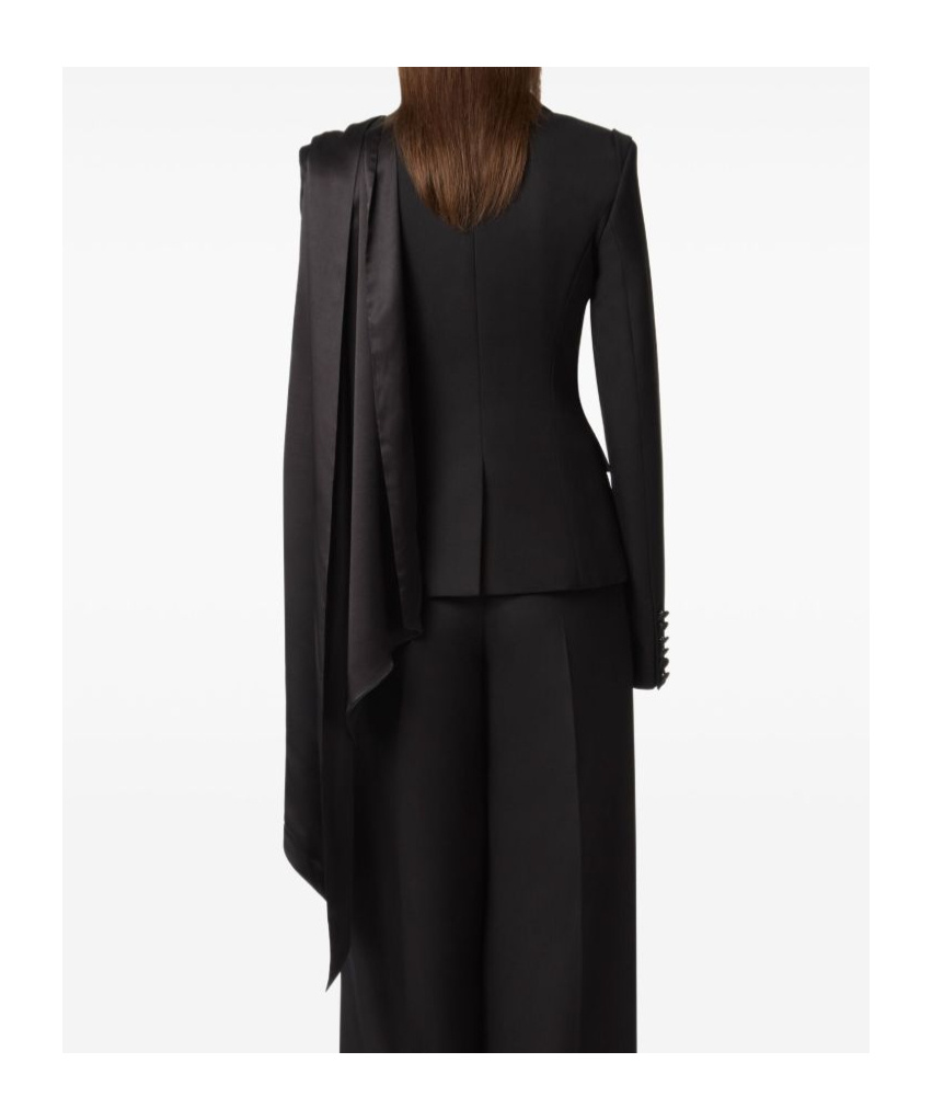 Nina Ricci Draped Blazer With Attached Scarf And Satin Detail In Black