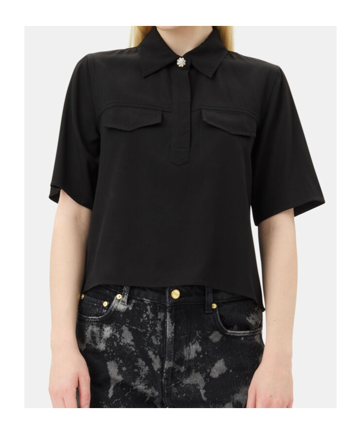 Ganni Twill Blouse In Black
