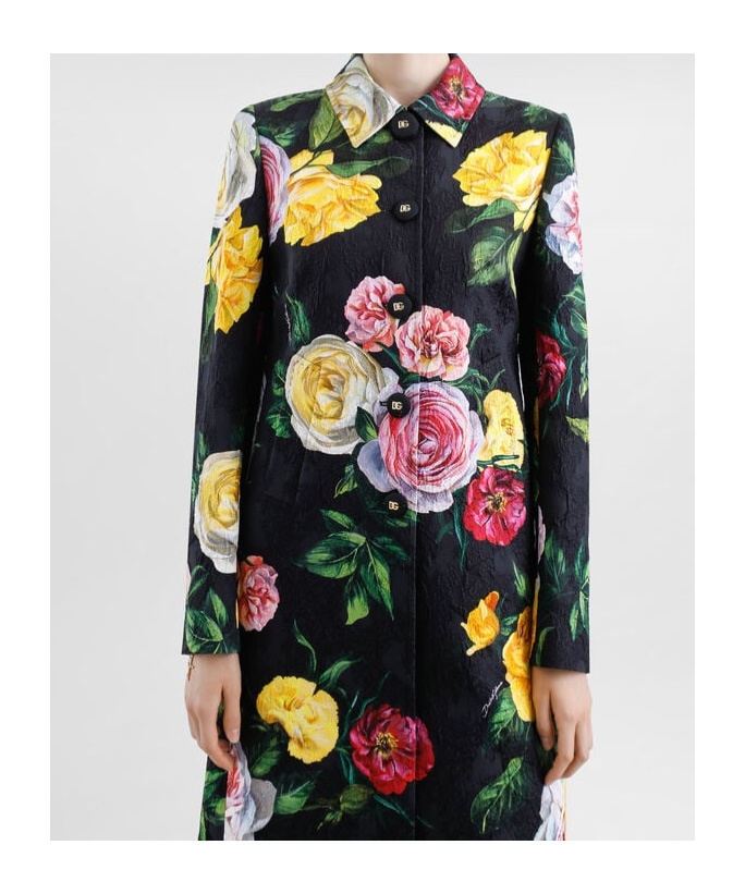 Dolce & Gabbana Single-breasted Peony And Rose-print Brocade Coat In Black