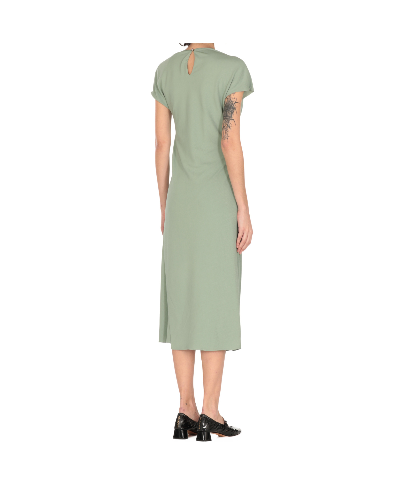 Lanvin Green Robe Viscose Midi Dress In Gray