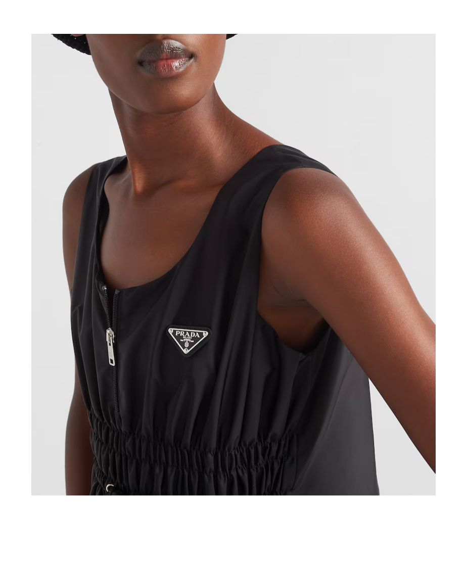 Prada Re-nylon Zip-front Recycled-polyamide Midi Dress In Black