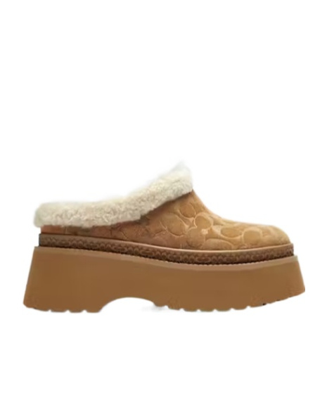 Coach Monogram Suede Mules In Brown