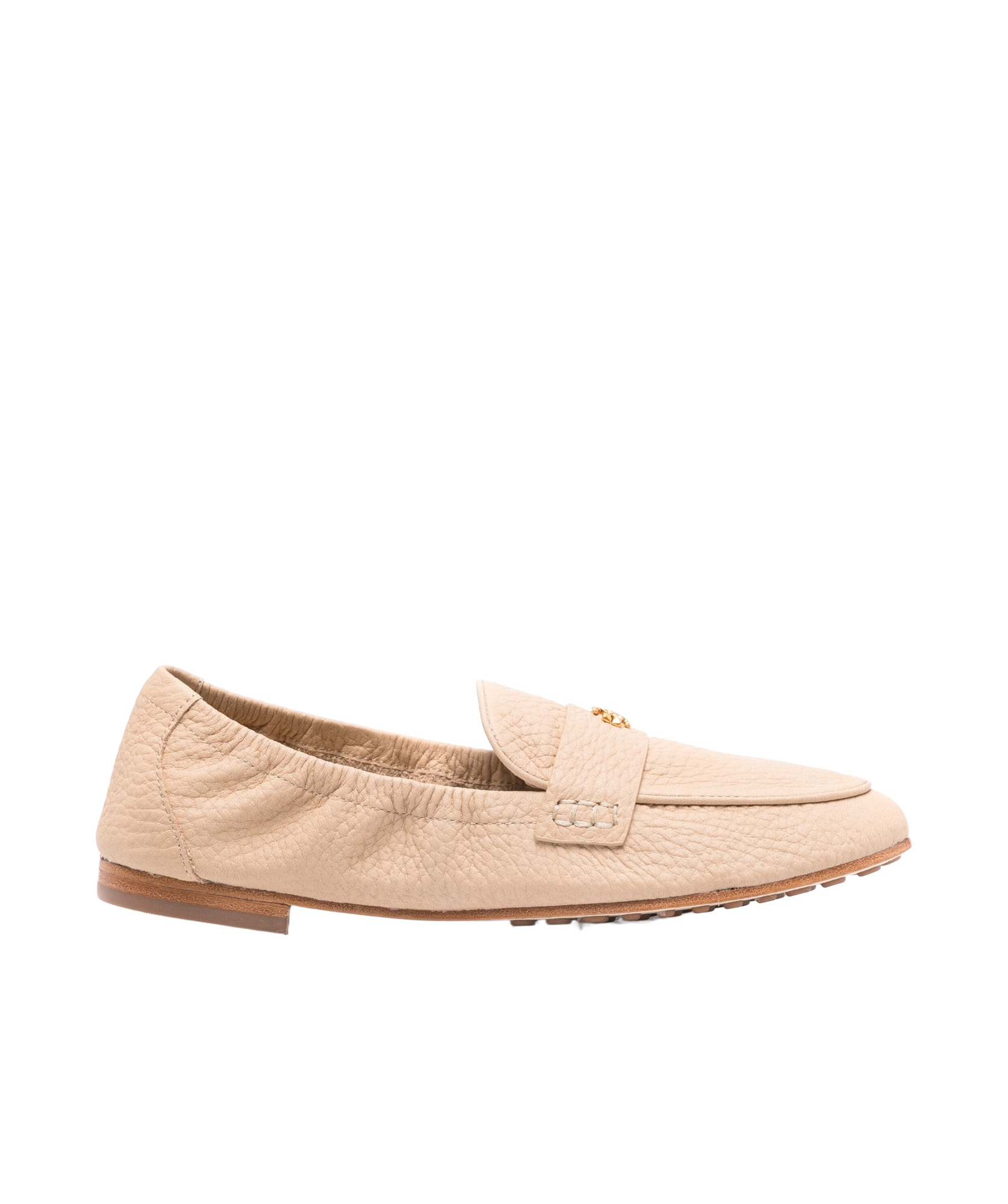 Tory Burch Double T Leather Loafers In Nude