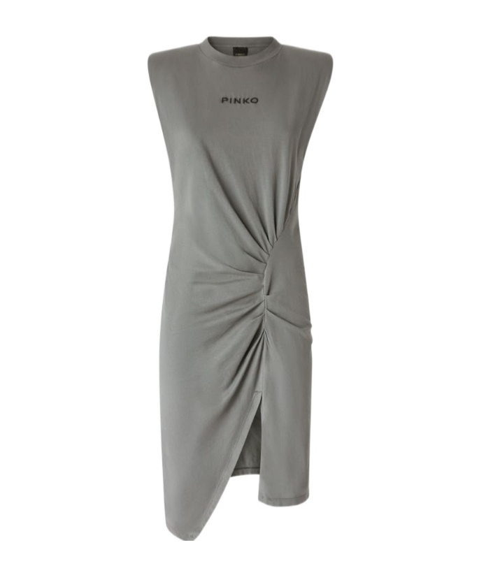 Pinko Knitted Midi Dress With Padded Shoulders In Gray