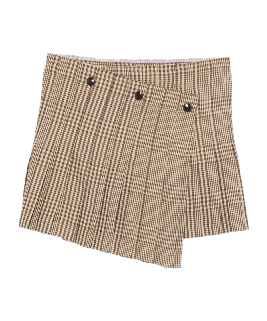 Semicouture Alicia Mini Skirt With Check Print And Buttons In Brown